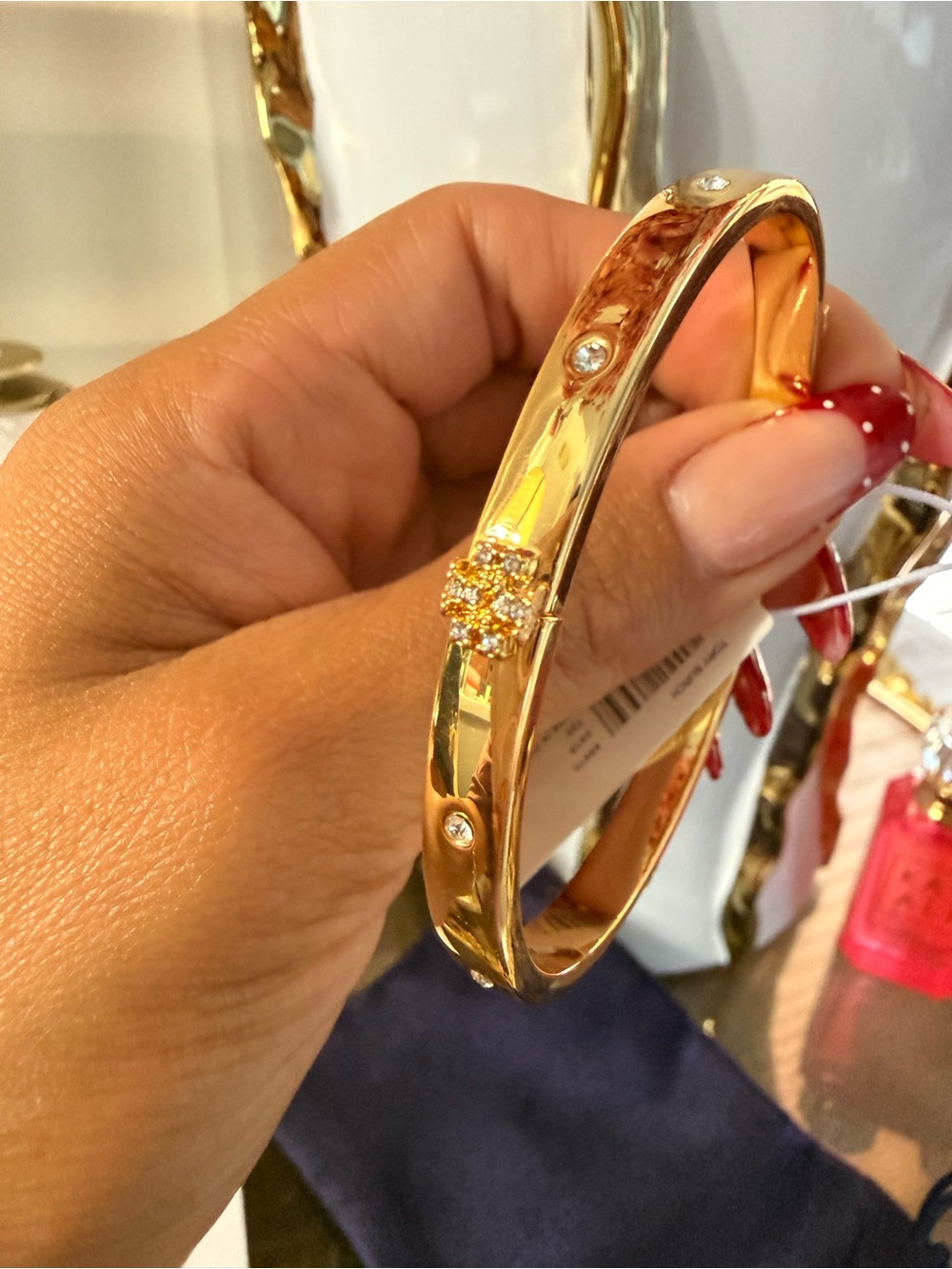 Tory Burch Gold Bangle Bracelet with Crystal Pave Logo